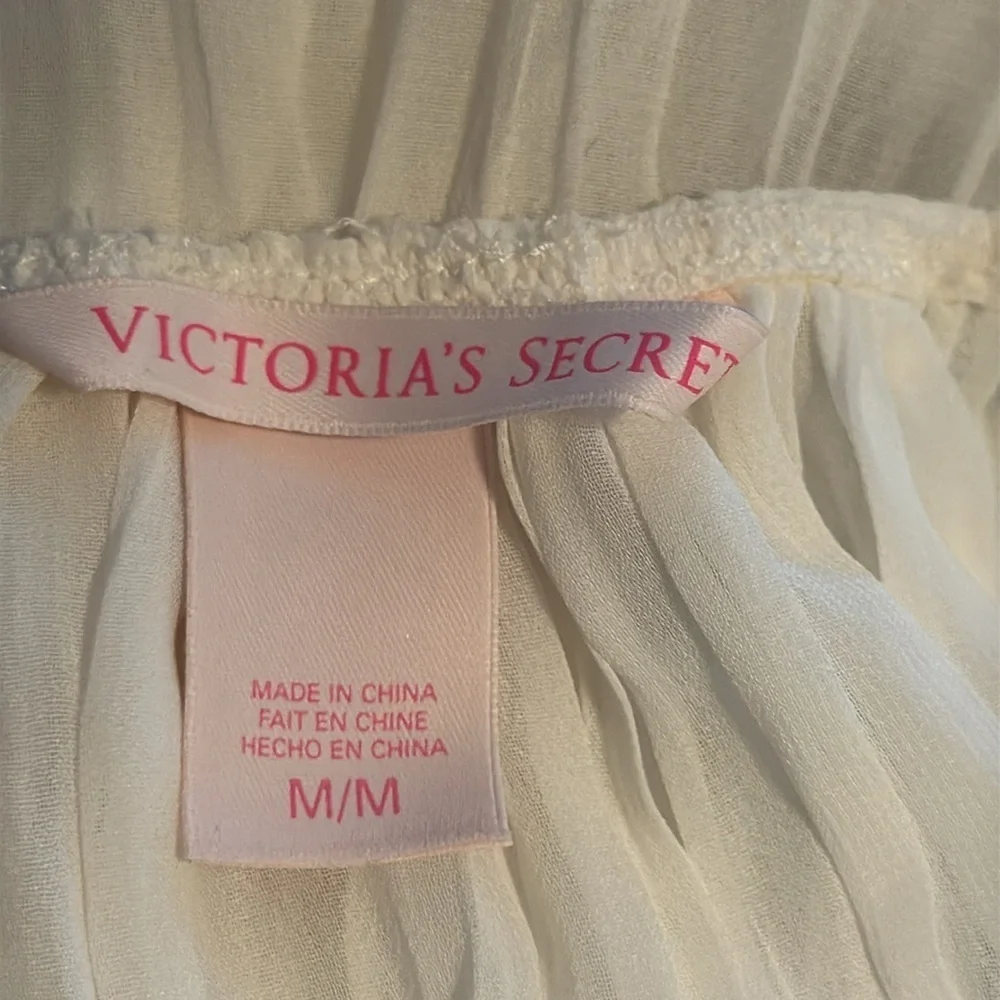 Victoria’s Secret ivory pleated lace sheer baby doll‎ satin bow sz M intimates